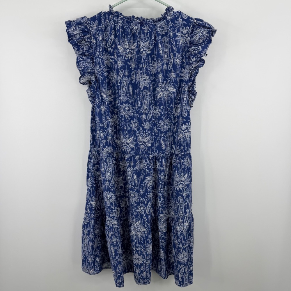 Ann Taylor Dress Womens Medium Blue Paisley Ruffle Sleeve Tiered Cotton Blend - Picture 6 of 7